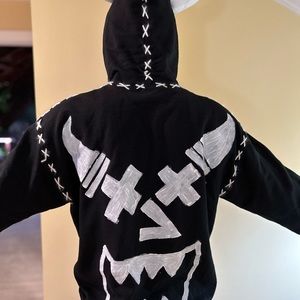 Hand painted, hand stitched, black hoodie with horns